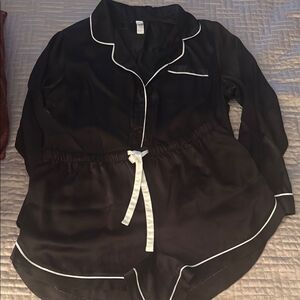 Stars Above Black Pajama Set with White Piping